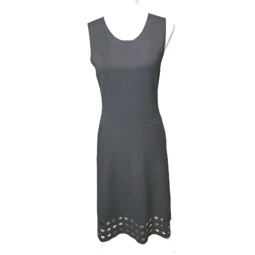 Elie Tahari A-Line Dress Womens‎ Medium Black Merino Wool Stretch Soft Classic